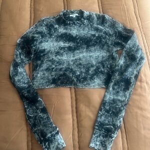 Cotton Citizen Tie-Dye Long Sleeve Crop Top - Black/nude